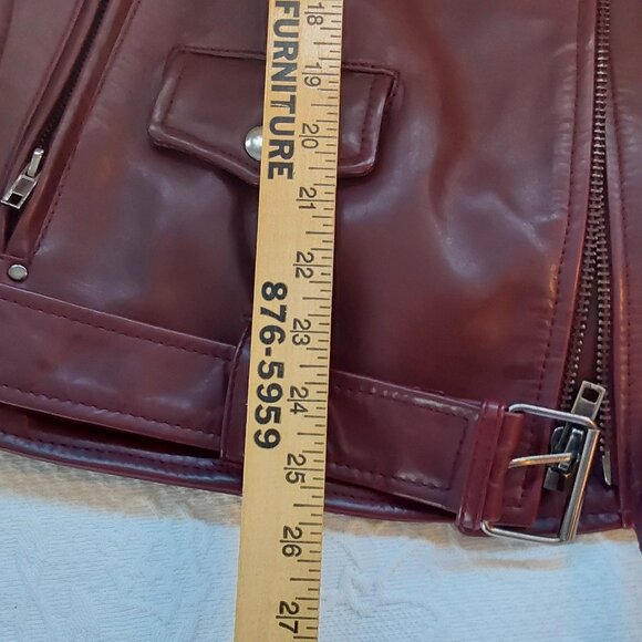 7 for all Mankind genuine leather biker jacket lined warm burgundy oxblood - Picture 7 of 8